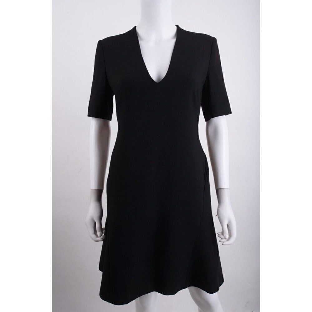 Calvin Klein Collection Women Black Midi V Neck A Line Dress US 6 42 Knee length